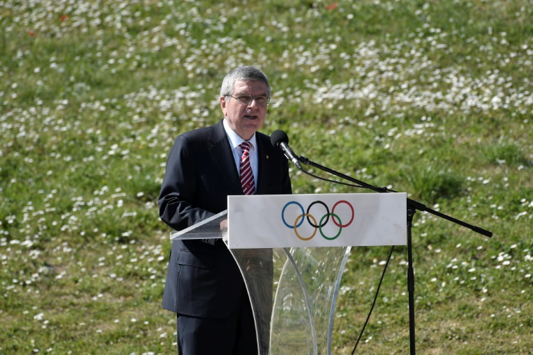 Thomas Bach habla durante la ceremonia de encendido de la llama olímpica para los Juegos de Tokio, el 12 de marzo de 2020 en la antigua Olimpia, en Grecia.