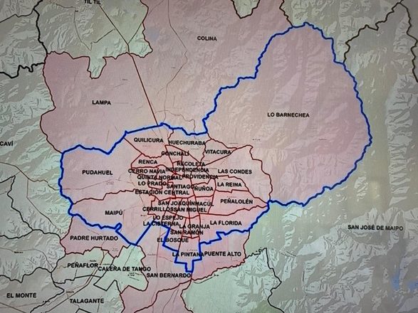 Mapa del Gran Santiago con las comunas que quedarán bajo las medidas de confinamiento desde este viernes 15 de mayo a las 22 horas. Fuente: Minsal.