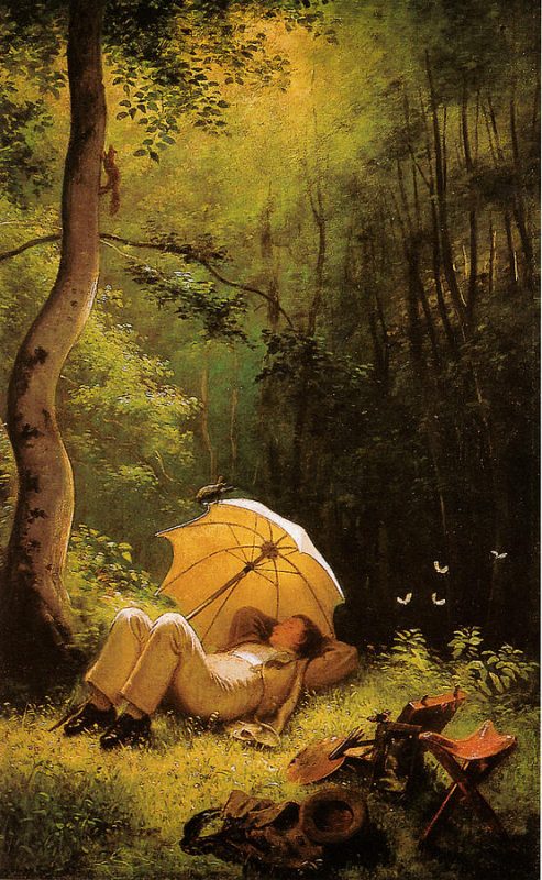 tele enricco carl-spitzweg-der-maler-auf-einer-waldlichtung-unter-einem-schirm-liegend-motionage-art-and-design-ahmet-asar