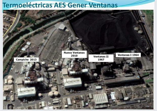 Centrales termoeléctricas controladas por AES Gener en la zona de Ventanas-Quintero-Puchucaví. Fuente: Greenpeace Chile.