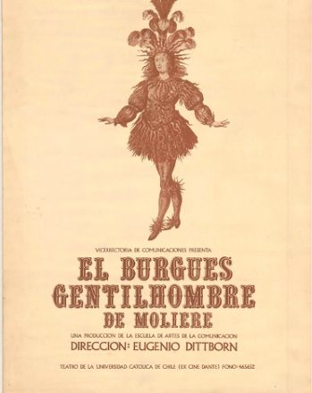 Afiche de El burgués gentilhombre versión de 1975. Vicerrectoría de Comunicaciones, Pontificia Universidad Católica de Chile. 54.5x76.0 cm. 