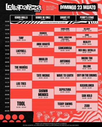 Horario Lollapalooza para el domingo 23 de marzo