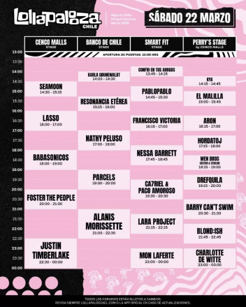 Horario Lollapalooza para el sábado 22 de marzo