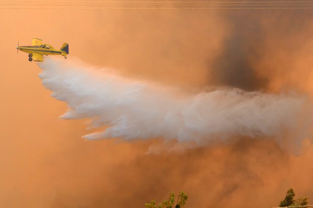 Incendio forestal que afecta al sector La Esperanza de la comuna de Traiguén. Foto: Carlos AcuñaAton Chile