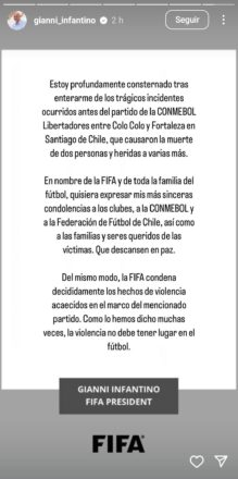Presidente de la FIFA, Gianni Infantino, sobre incidentes en partido de Colo Colo