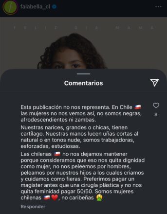 Comentario en publicación de Instagram de Falabella y viralizado en diversas redes sociales.