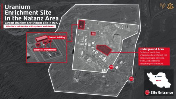 Mapa de la base en Natanz, atacada por Israel. Vía X@IDF 13/06/2025 