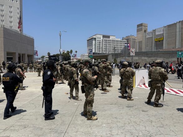 Miembros de la Guardia Nacional de Estados Unidos desplegados en Los Ángeles. Vía X @USNorthernCmd 09/06/2025