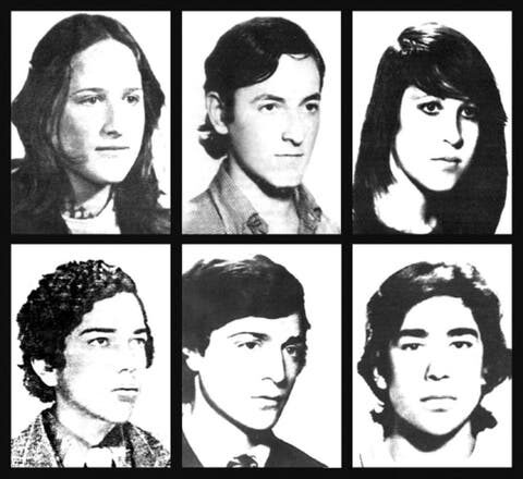 Claudio de Acha, María Claudia Falcone, Horacio Ungaro, Francisco López Muntaner, Daniel Racero y María Clara Ciocchini - jóvenes detenidos y desaparecidos por la última dictadura argentina.