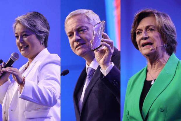 Los candidatos presidenciales Jeannette Jara, José Antonio Kast y Evelyn Matthei.