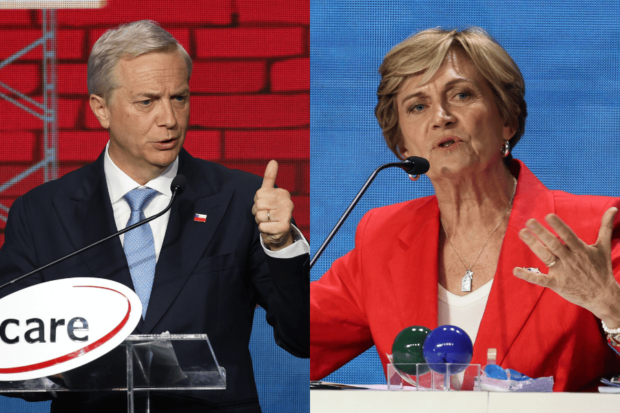 Los candidatos presidenciales José Antonio Kast (PRep) y Evelyn Matthei (Chile Vamos, Amarillos y Demócratas).