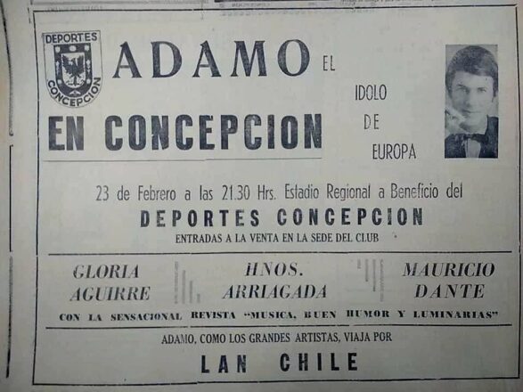Afiche del primer concierto de Salvatore Adamo en Chile.