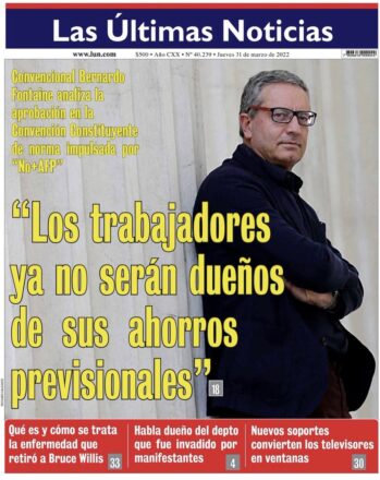 Portada de Las Últimas Noticias en el período de Convención Constitucional