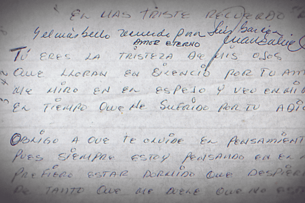 Manuscrito de "Amor eterno", uno de los mayores éxitos de Juan Gabriel.