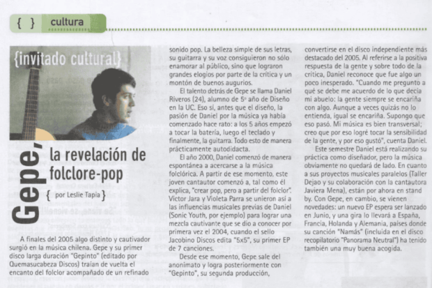 Recorte de prensa sobre el lanzamiento de "Gepinto".