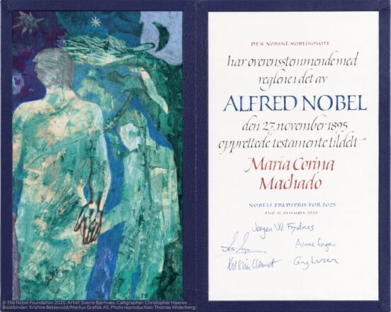 Documento que da cuenta del Premio Nobel de la Paz a María Corina Machado.