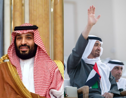 a la izquierda, Mohamed Bin Salman, príncipe heredero al trono de Arabía Saudita, a la derecha, Mohamed Bin Zayed, presidente de Emiratos Árabes Unidos. Vía X@Political_Room
