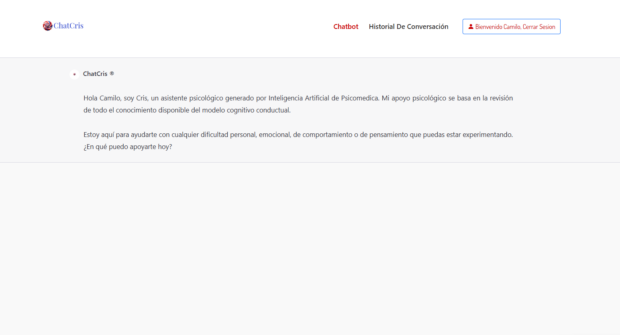 Pantalla de inicio de ChatCris