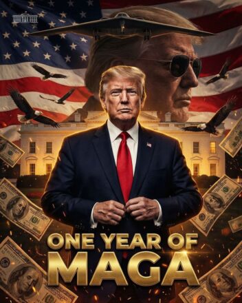 Imágen difundida por las cuentas oficiales de la Casa Blanca celebrando el primer año de gobierno de la segunda administración de Donald Trump en la presidencia de Estados Unidos. Vía X@whitehouse