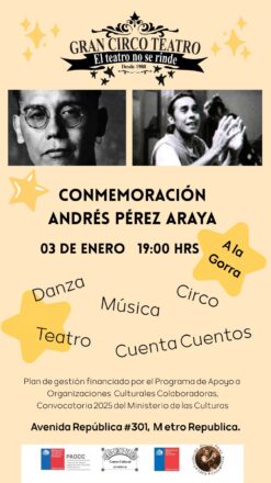 Afiche del homenaje a Andrés Pérez este sábado 3 de enero.