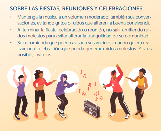 Recomendaciones para evitar ruidos molestos. Fuente: Guía para La Identificación y Manejo de Ruidos Molestos en Condominios.