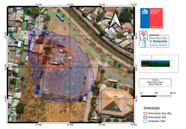 Zona del exvertedero y áreas de priorización de la búsqueda. Imagen: Informe del Plan Nacional de Búsqueda.