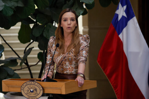 Punto de prensa de la senadora Camila Flores.Sebastián Cisternas/Aton Chile.
