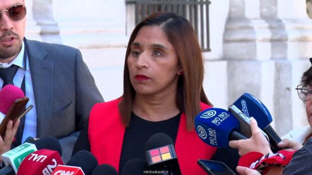 La senadora Fabiola Campillai realiza un punto de prensa en La Moneda.