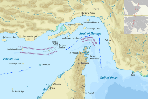 Mapa del estrecho de Ormuz.