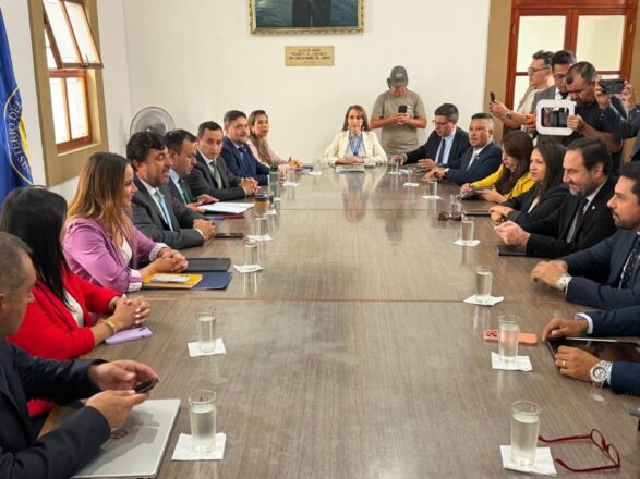 Autoridades regionales de Arica y Parinacota, junto con la ministra Mara Sedini sostienen en una reunión en la Delegación Regional.