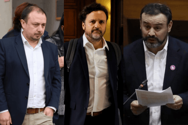 Collage de los diputados Luis Alberto Cuello (PC), Ignacio Achurra (FA) y Alejandro Bernales (Partido Liberal).